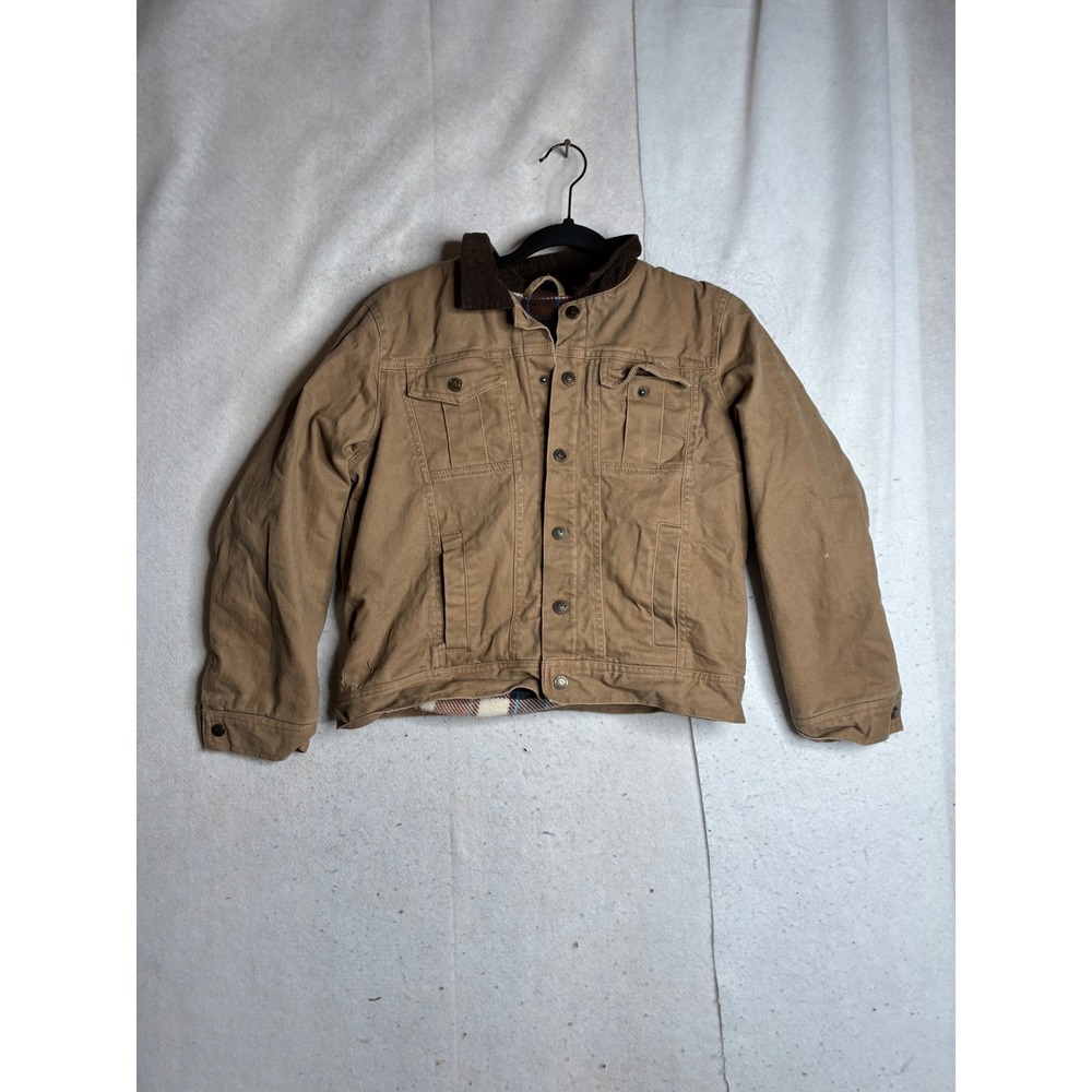 Cody James youth XL Tan Canvas Western Jacket Plaid Fleece Lined Corduroy Collar